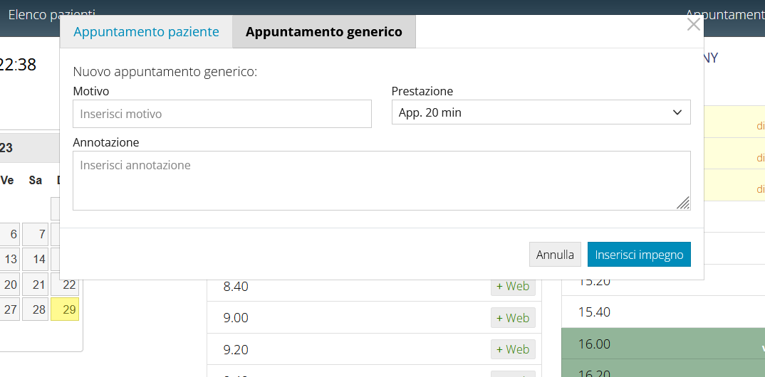 agenda form inserimento appuntamento generico