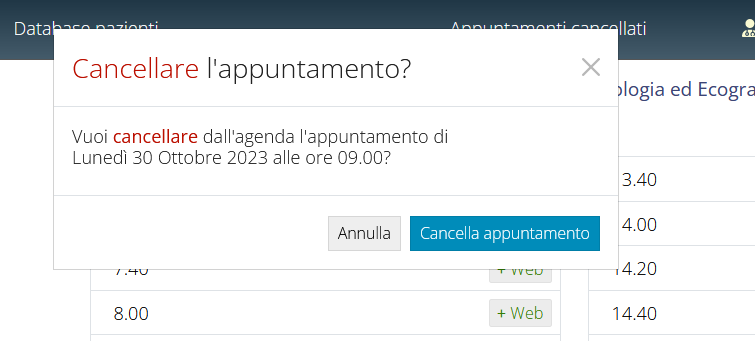 agenda cancella appuntamento
