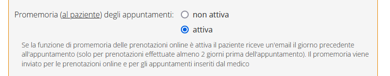 impostazioni prenotazione promemoria appuntamenti