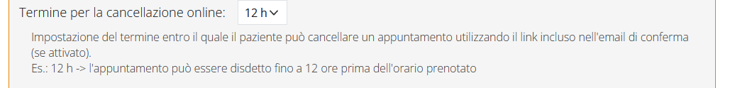 impostazioni prenotazione termine cancellazione online