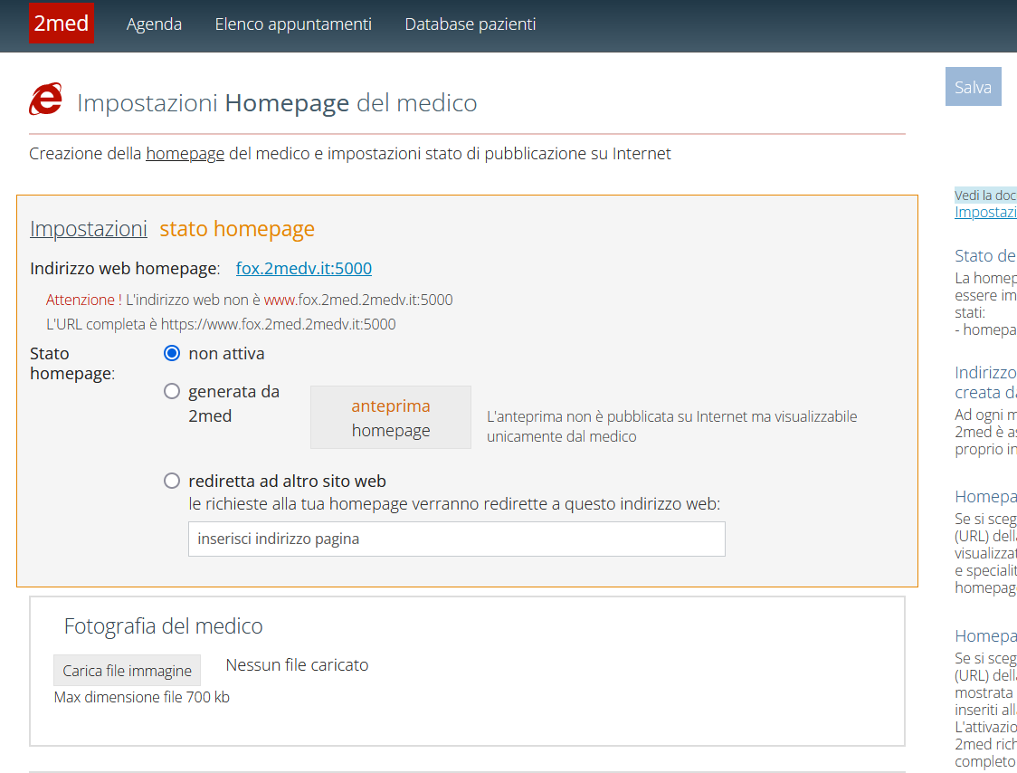 impostazioni homepage medico