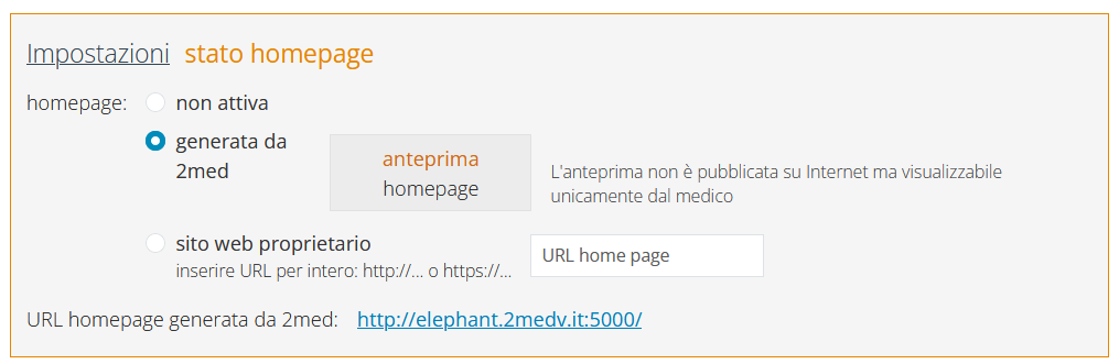 impostazioni homepage medico impostazione stato homepage