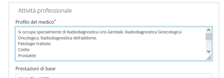 creazione homepage medico campi obbligatori