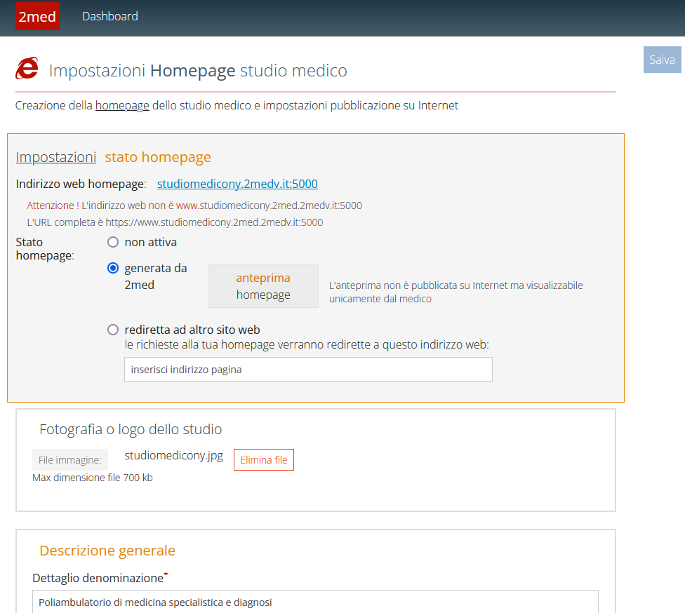 impostazioni homepage studio medico